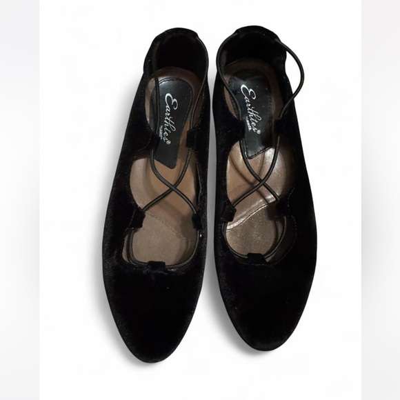 Earthies Women's Black Velvet Essen Ballet Flats 7.5 - Picture 1 of 8